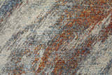 Close up of Feizy Edgemont rug. Abstract design with ivory, orange, and blue colors. Casual, contemporary style texture. Texture