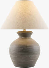 Dark Gray Rustic Table Lamp with Natural Linen Shade