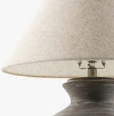 Dark Gray Rustic Table Lamp with Natural Linen Shade