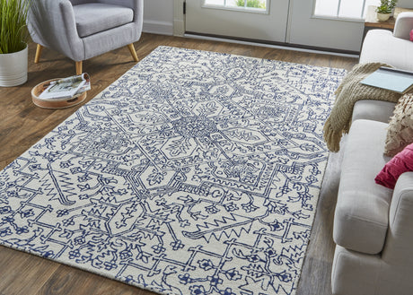 Feizy Belfort Transitional Medallion - Ivory/Blue Area Rug - Clearance
