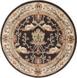 Close-up of round Nourison Walden Bistre Vintage Area Rug. Features a floral pattern in bistre, beige, and brown tones.