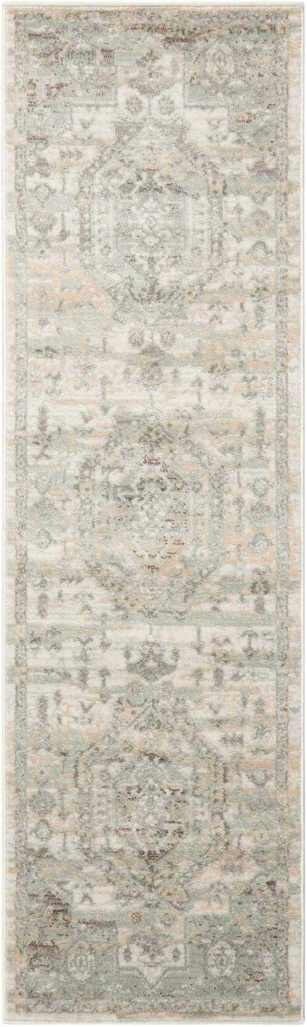 Close-up of Nourison Euphoria Ivory Persian Indoor Area Rug. Chestnut, ivory, and gray tones with a distressed traditional pattern.