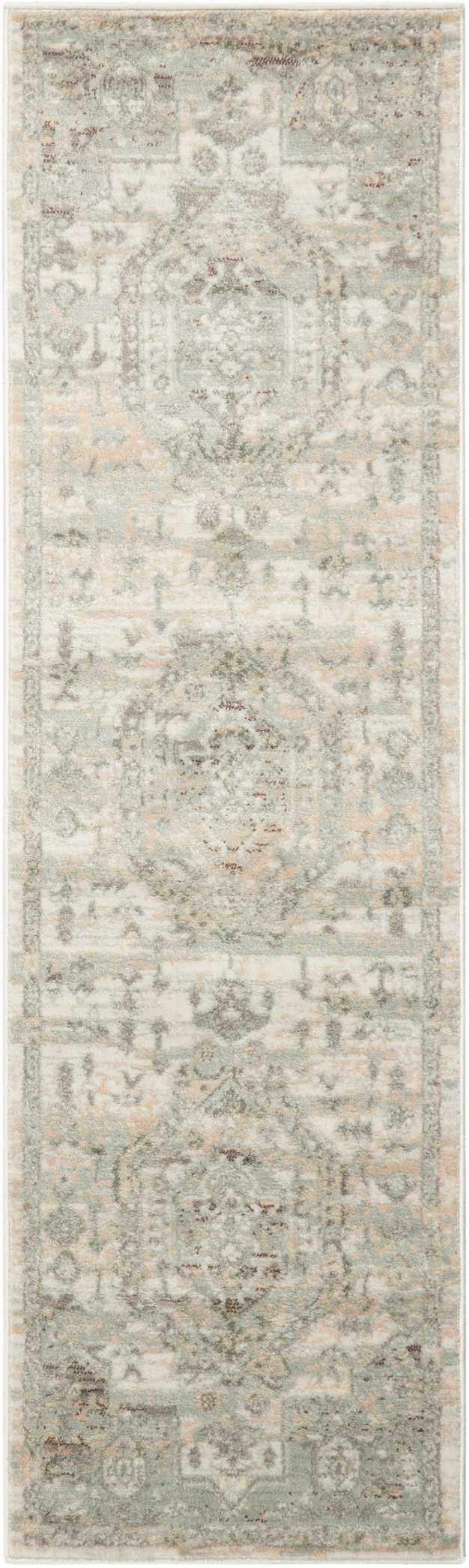 Close-up of Nourison Euphoria Ivory Persian Indoor Area Rug. Chestnut, ivory, and gray tones with a distressed traditional pattern.