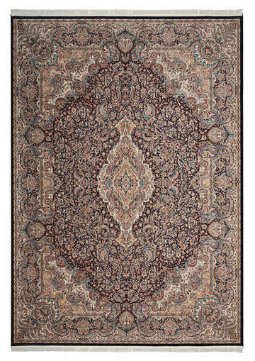 Detailed Persian design of the Nourison Persian Palace Navy area rug. Navy, beige, and turquoise colors.