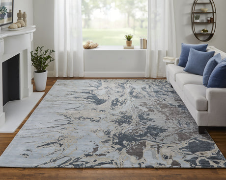 Feizy Zarah Modern Watercolor - Blue/Taupe/Green Area Rug