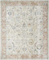 Close-up of the Yetta Beige Thick Luxe Area Rug, showcasing its traditional floral pattern and warm beige, pink, and gray tones. Design-Rectangle-71010