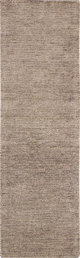 Close-up of the Nourison Weston Charcoal rug. Taupe color with a subtle horizontal stripe texture. Handmade rug.