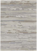 Close-up of the Feizy Vancouver rug. Abstract design in ivory, tan, and brown hues. Contemporary style, machine-made. Design-Rectangle