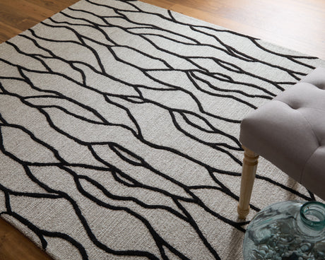 Feizy Enzo Transitional Abstract - Ivory/Black/Taupe Area Rug