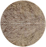 Round Feizy Cannes Area Rug with a brown and tan transitional animal print pattern. Design-Round
