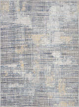 Close-up of Nourison Urban Decor rug. Modern grid pattern in grey, ivory, and chestnut. Machine-made texture.