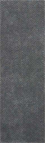 Close-up of the Nourison Deco Mod Grey rug, featuring a textured chevron pattern in shades of charcoal and silver.