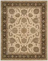 Detailed beige Persian rug with brown border. Nourison Heritage Hall Freeform Area Rug.