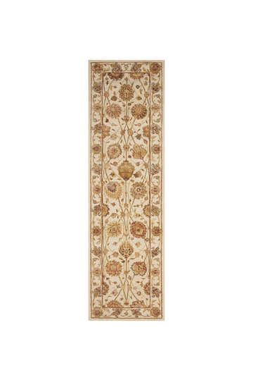 Handmade Nourison 3000 Ivory Persian runner rug with chestnut floral pattern and silk accents. Clearance.