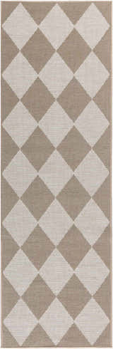 Close-up of the Nourison Modern Jute Natural Ivory rug, featuring a chestnut and ivory diamond pattern and jute texture.