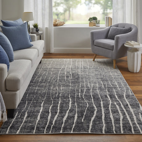 Feizy Kano Transitional Abstract - Black/Gray/Ivory Area Rug