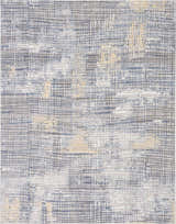 Close-up of Nourison Urban Decor rug; grey, ivory, and chestnut modern design with a textured, grid-like pattern.