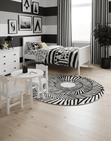 Zebra Orbit Black Hand Tufted 6x6 Wool Area Rug