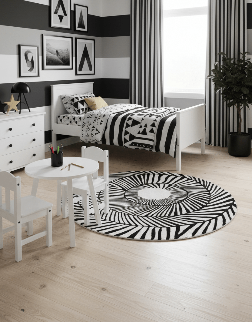 Zebra Orbit Black Hand Tufted 6x6 Wool Area Rug