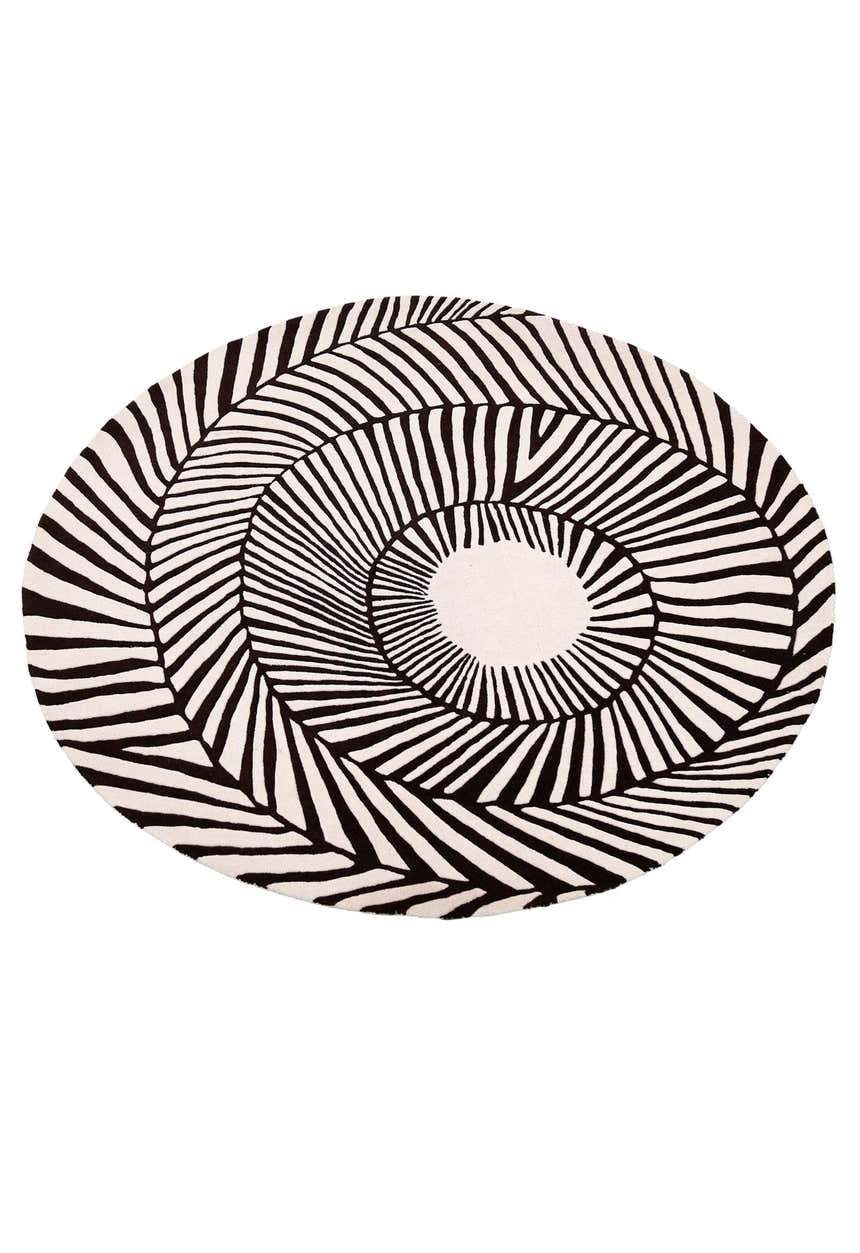 Zebra Orbit Black Hand Tufted 6x6 Wool Area Rug