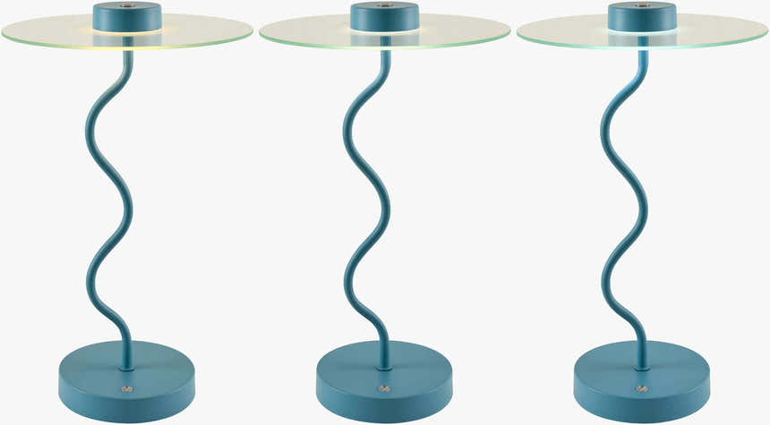Soft Aqua Blue Modern Table Lamp with glass details for bedside or console tables