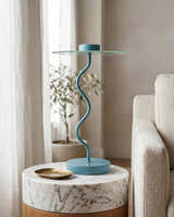 Soft Aqua Blue Modern Table Lamp with glass details for bedside or console tables