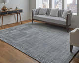 Modern living room with gray sofa and the Feizy Eastfield blue abstract grid area rug. Roomscene-Rectangle