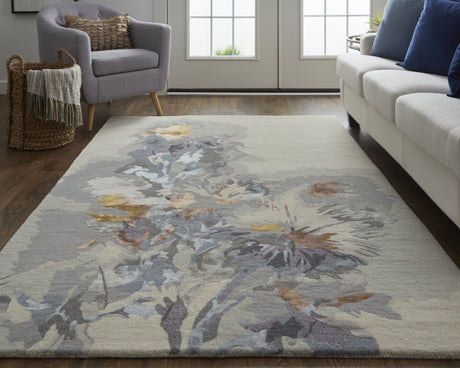 Feizy Dafney Transitional Floral & Botanical - Gray/Blue/Orange Area Rug - Clearance