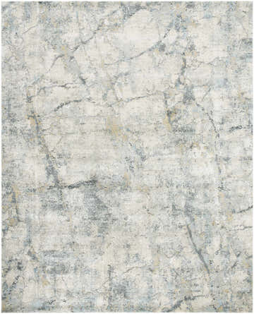 Close up of the Urowo Light Gray Thick Luxe Rug, with cream, gray, blue, and tan abstract pattern. Design-Rectangle-71010
