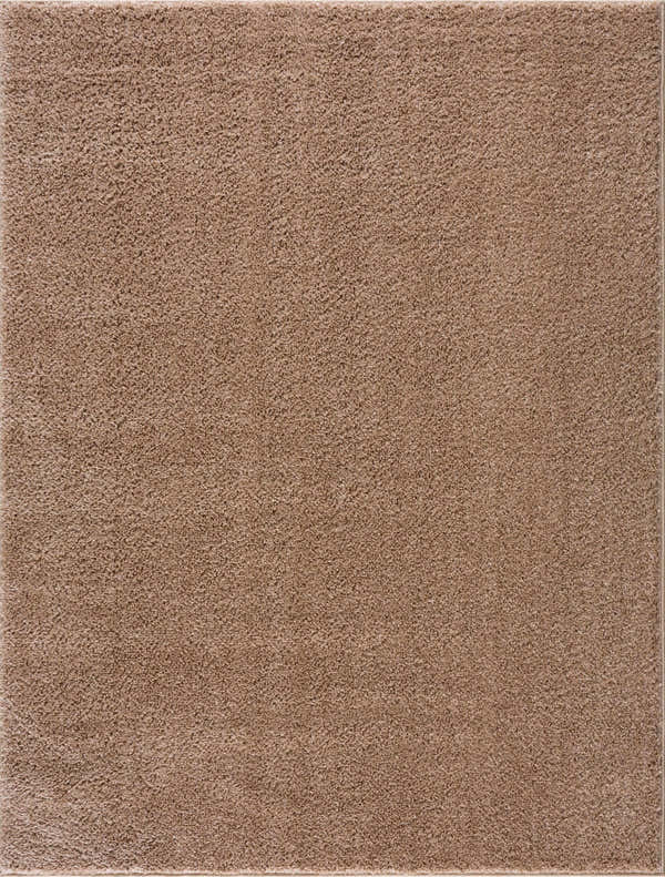Close-up of the Judy Brown Promo Washable Area Rug, showing the shag texture and medium brown color. Design-Rectangle-811