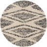 Round Fishhook Berber Shag Rug with a dark gray tribal-inspired pattern on a lambswool shag texture. Design-Round