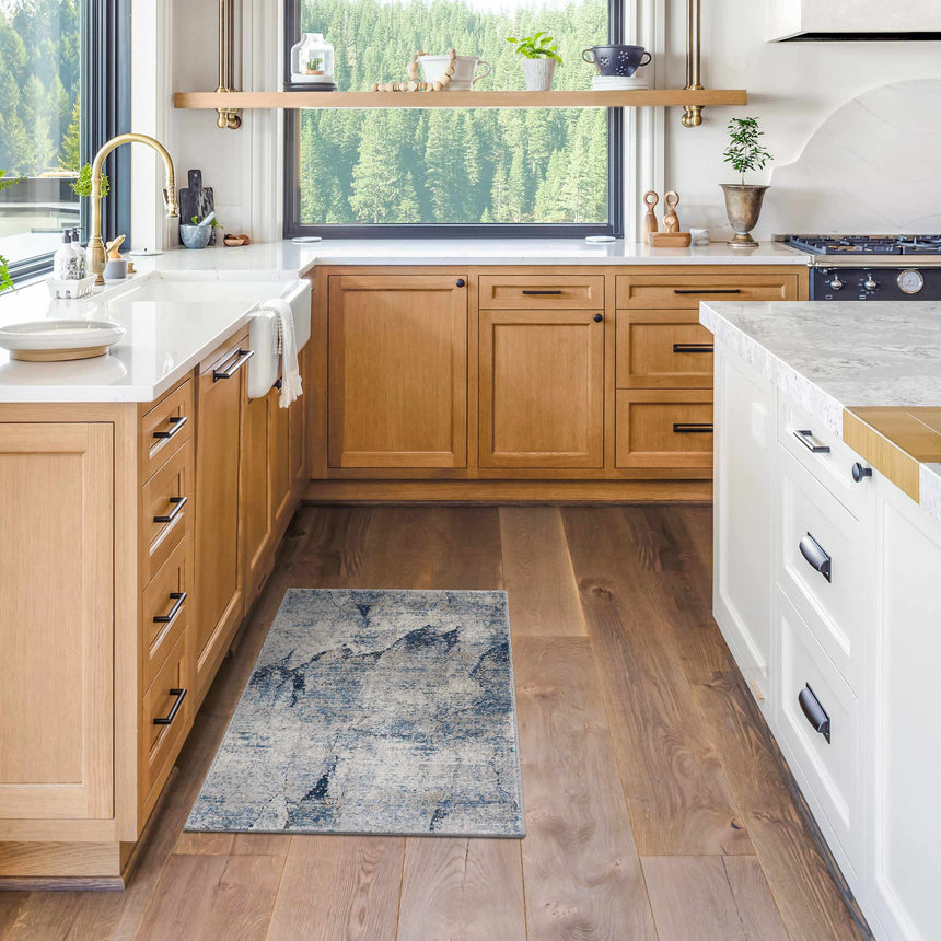 Creighton Blue Marble Textured Luxe Rug