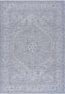Close-up of the Earlsfield Thick Luxe Statement Rug. Features a traditional Oriental pattern in shades of blue, gray, and white. Design-Rectangle-6796