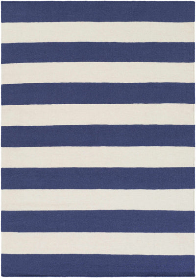 Faithful White/Blue Striped Wool Rug - Clearance