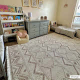 Kids room with a gray dresser and Armen Area Rug in beige, cream, and gray. Farmhouse style. Roomscene-Rectangle
