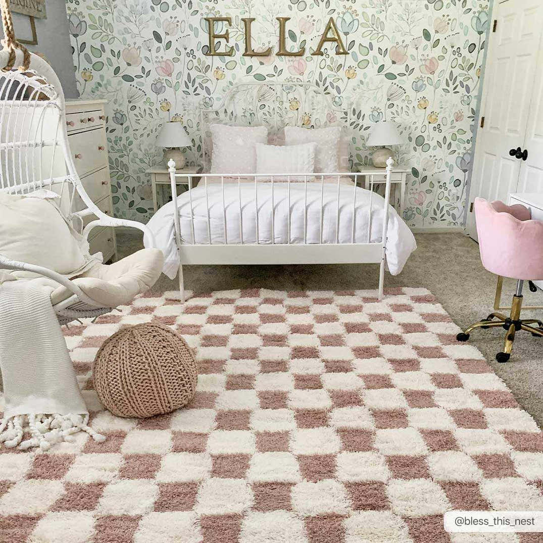 Atira Pink Checkered Shag Rug – Boutique Rugs