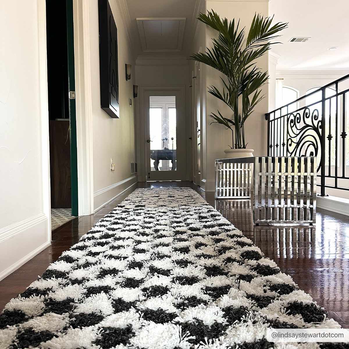 Checkerboard Vinyl Runner Rug in Black and White Marble Tile Design for  Kitchen Hallway and Dining Room Floors 