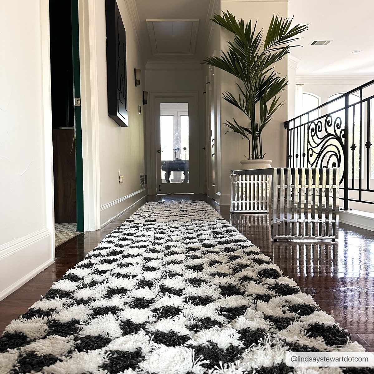 Floor Black And White Hallway Runner Atira Black White Checkered