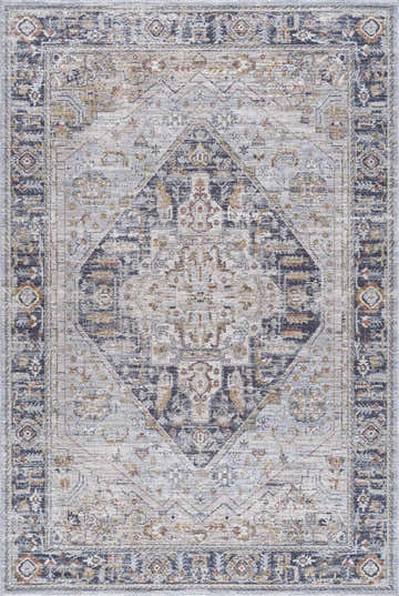 Detailed light gray and natural gray Jurou Area Rug with traditional farmhouse design. Design-Rectangle-575
