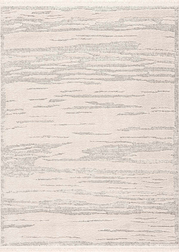 Close-up of Lave Bone Area Rug. Neutral bone color with subtle, textured horizontal pattern. Machine woven polypropylene rug. Design-Rectangle-46