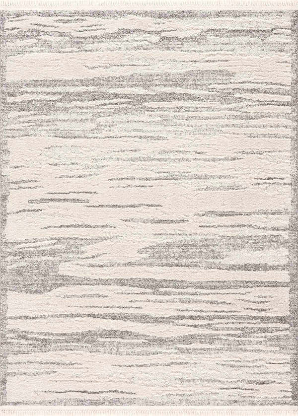 Close-up of Lave Bone & Taupe Area Rug featuring a contemporary, striated design in neutral bone and taupe tones. Design-Rectangle-46