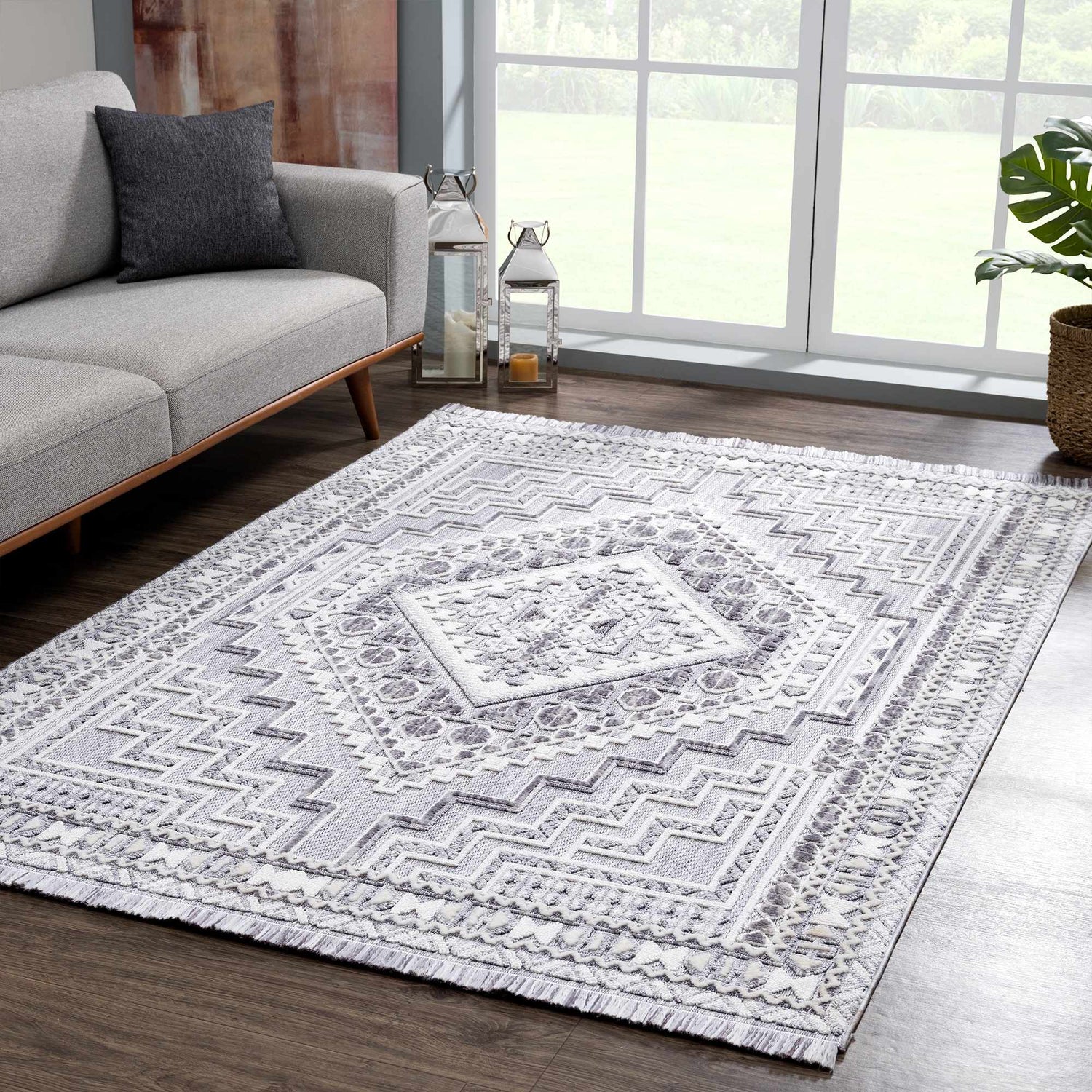 Alya 3D Saxony  with Fringes Area Rug - Clearance
