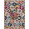 New Custar Area Rug: a machine-woven, traditional rug with burgundy, orange, navy, and teal floral medallions on a light gray background. Design-Rectangle-23