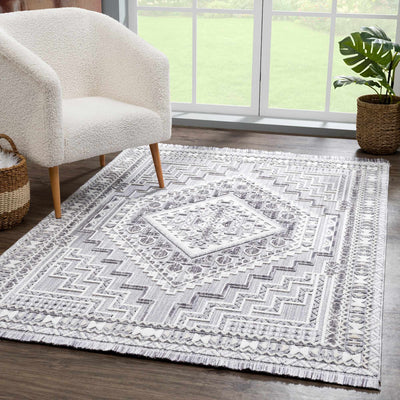 Charcoal Alya Textured Medallion Fringe Area Rug - Clearance