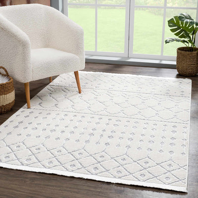 Ivory Gray Beil Textured Trellis Fringe Carpet - Clearance