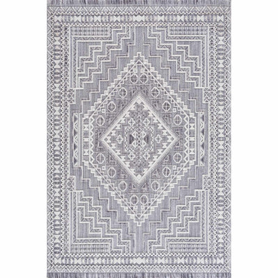 Charcoal Alya Textured Medallion Fringe Area Rug - Clearance