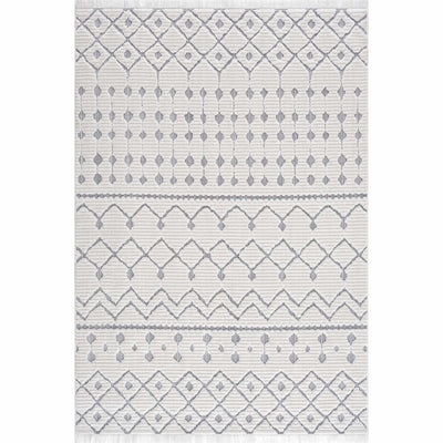 Ivory Gray Beil Textured Trellis Fringe Carpet - Clearance