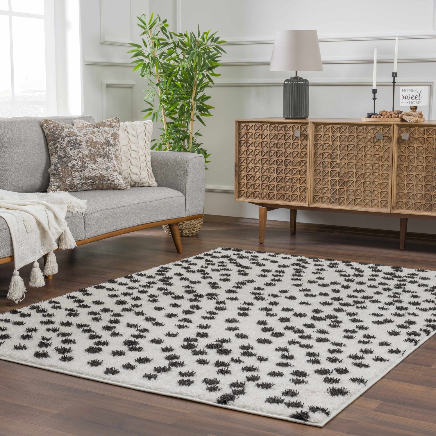 Cansu Black & White Dotted Area Rug