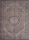 Close-up of the Greenpoint Dusty Blue Washable Rug. Features an oriental pattern in beige, black, and dusty sage. Traditional style. Design-Rectangle-5373