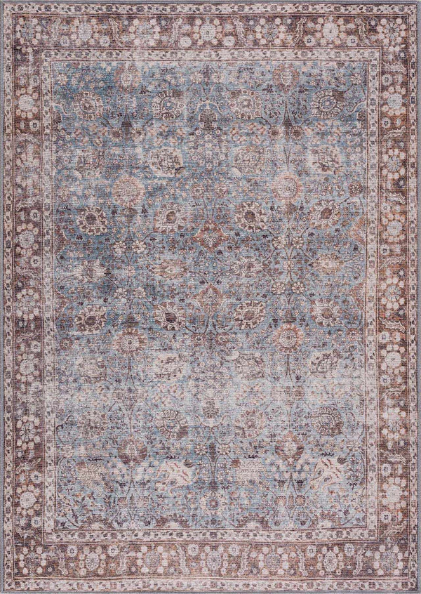 Brown Blue Dauis Vintage Washable Area Rug - Clearance